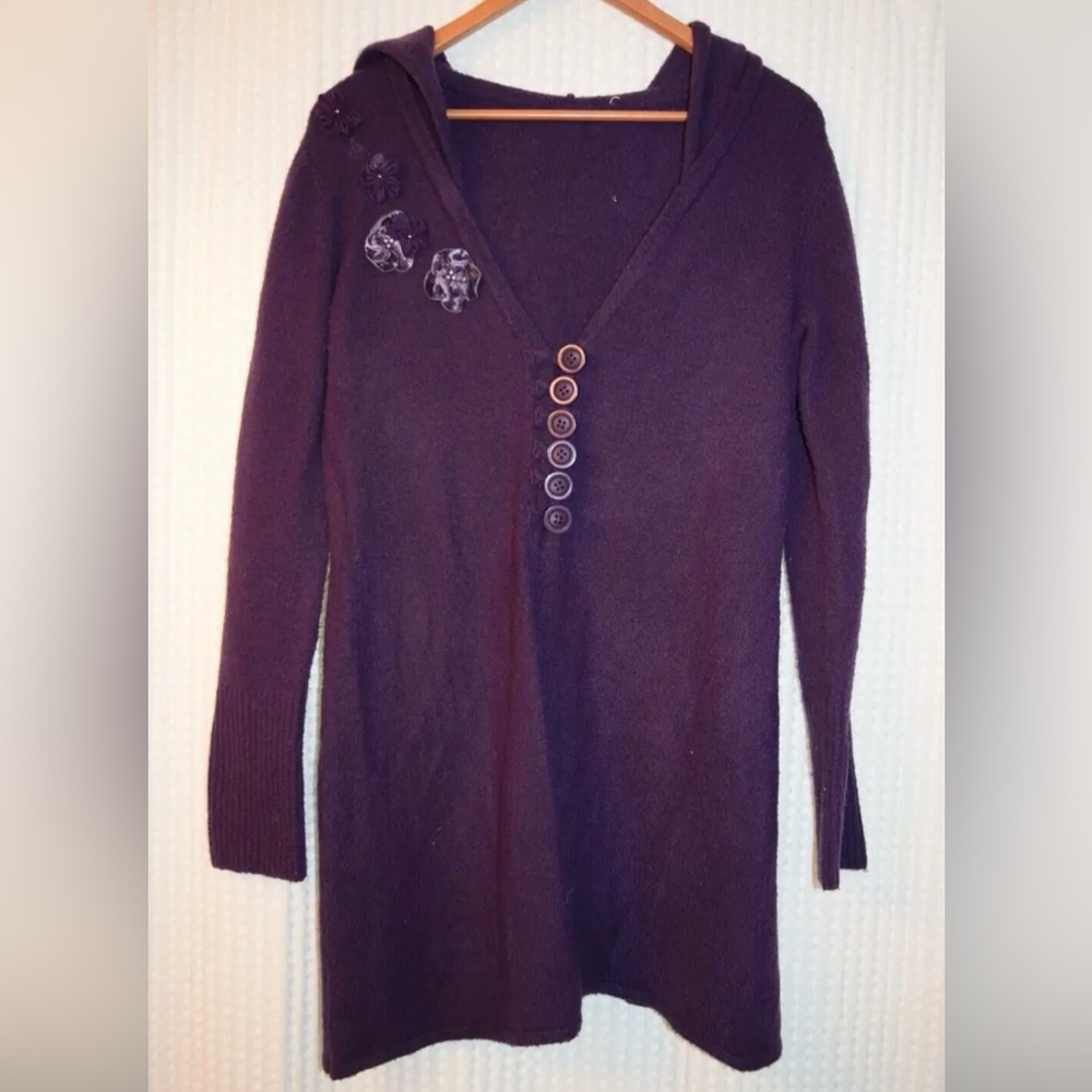 Women M Vintage Glam Long Open Flyaway Cardigan Hooded Bead Flowers Dustet G15